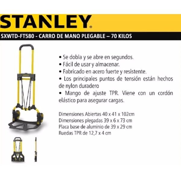 Carro Zorra Plegable Stanley 70 Kg Aluminio Porta Bulto Prof - Image 2