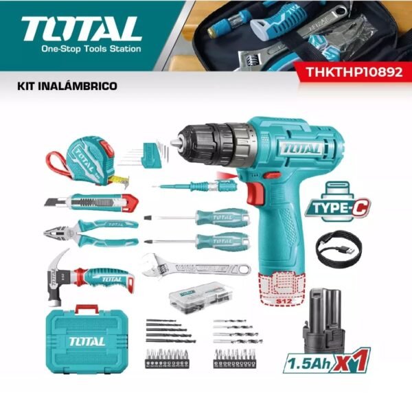 Kit Taladro 12v + Caja Con 89 Accesorios Total Thkthp10892 - Image 3